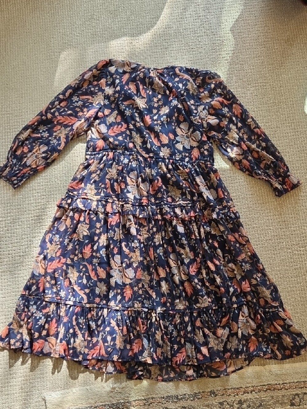 Sam Edelman Navy Floral Midi Dress with Pink & Cream Flowers - Picture 8 of 13